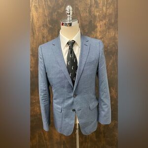 HUGO BOSS Finely Textured Mini Check Slim Fit Novan/Ben2 Jacket in Blue 38 R